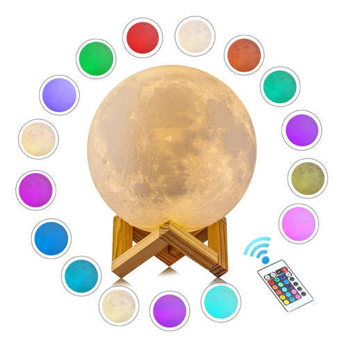 Veladora Luz Lampara Luna 3d Grande 18 Cm Táctil 7 Colores