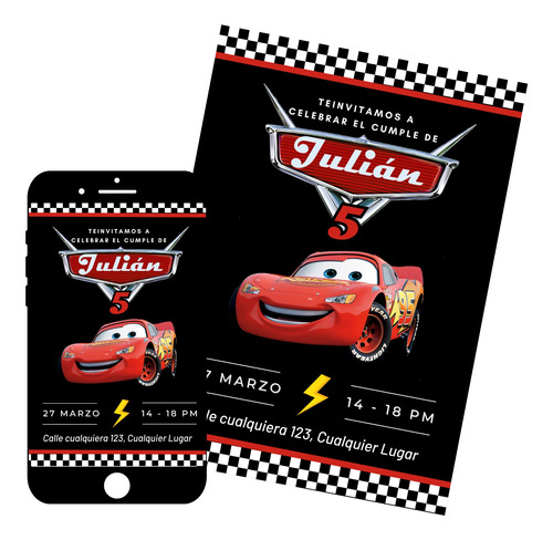 Invitación Digital Personalizada Cars Cumpleaños Fiesta