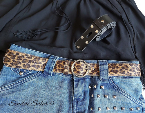 Cinto Animal Print Fivela Redonda Removível + Tira Extra