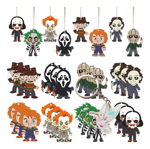 24 Pcs Halloween Adornos Colgantes Madera Película De Terror