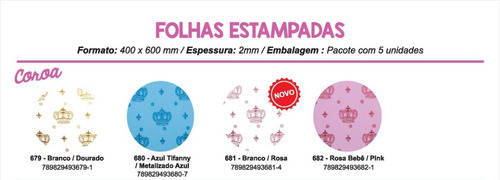 Folha De Eva Estampado Coroa 40x60cm - 5 Unidades