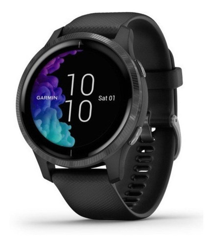 Smartwatch Garmin Venu Venu 1.2" caja 43.2mm de polímero reforzado con fibra black, malla black de silicona y bisel slate de acero inoxidable
