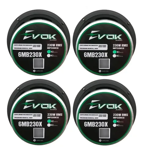 Kit 4 Falantes Medio Grave Evok Audio 6'' Mb230x 230w 4 Ohms