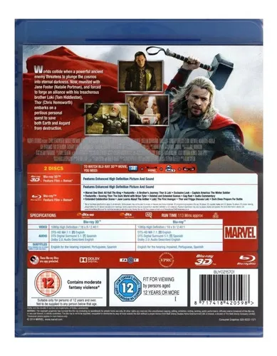 Thor 2 Un Mundo Oscuro Marvel Europea Pelicula Blu-ray 3d