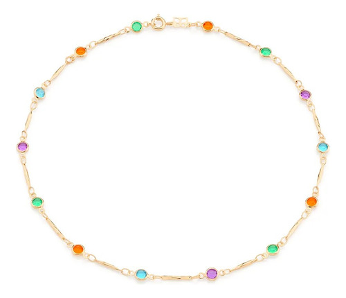 Colar Rommanel Choker Cristais Coloridos Banhado A Ouro 18k 