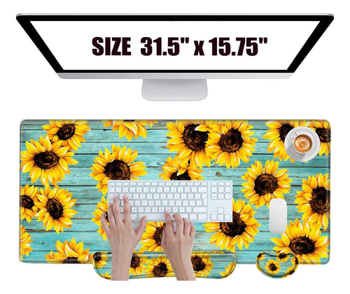 Keyboard Wrist Rest And Desk Mats On Top Of Desks- Sunflower