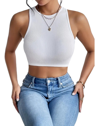 Remera Dama Casual Musculosa Crop Top