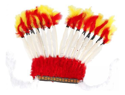 3 Diadema Con Tocado De Plumas, Sombrero Indio Jefe, Tocado