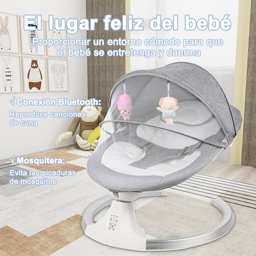 Banna DAO-YEYY gris mecedora Eléctrica Para Bebés Con Mosquitera Música Mando A Distancia Inteligente Rango De Balanceo Ajustable Con Función De Temporizador