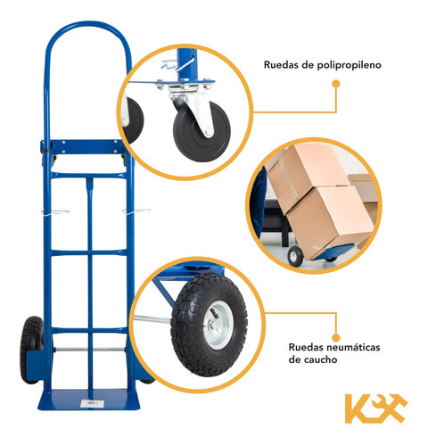 Diablito De Carga 400 kg Plataforma De Acero Con 2 Ruedas Neumáticas KINGDIPLA400 Color Azul Kingsman