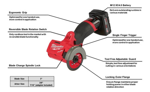 Cortadora Compacta Milwaukee 2522-20 M12 Fuel Solo Herramien