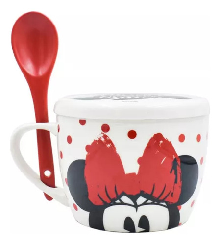 Taza Sopera Con Tapa Y Cuchara Minnie De Porcelana 650 Ml