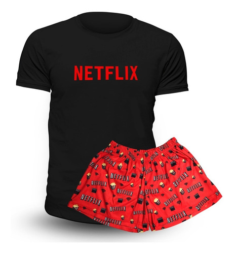 Pijama De Verano Netflix Remera Negra - Store Mykonos