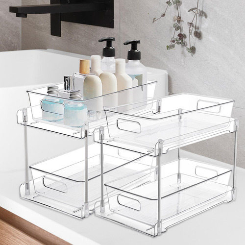 Organizador De Baño Transparente De 2 Niveles Con 2 Piezas