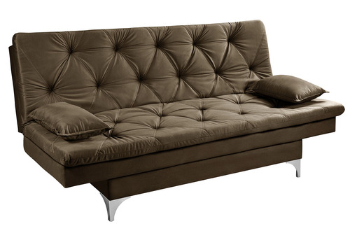 Sofá reclinável Essencial Estofados Austria de 3 lugares cor marrom de suede e cor dos pés prateado de alumínio