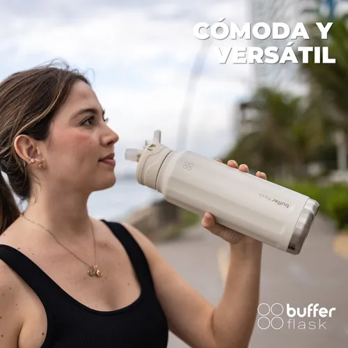 Termo Botella Termica Agua Acero Inoxidable Buffer 1l + Tapas Color Ivory