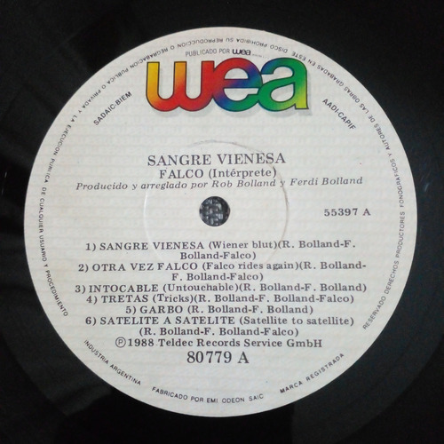 Falco - Wiener Blut Sangre Vienesa (vinilo, Wea, 1988) Estándar Idioma Aleman