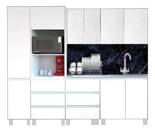 Bajo Mesada 140 Cm + Alacena 140 Cm + Tolva Despensero 40x200 + Portahorno 60x200 - Potenza Blanco