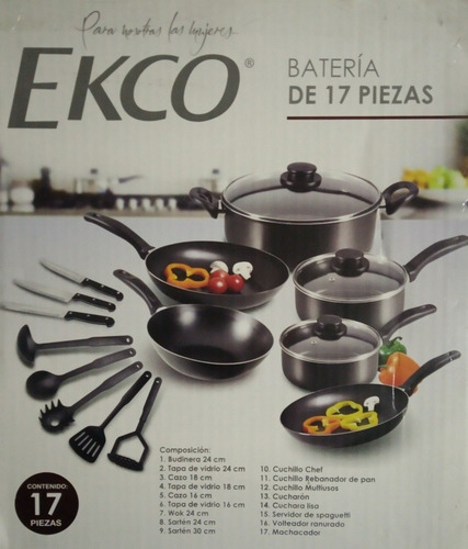 Batería De Cocina Ekco (17 Pzs) Aluminio C/antiadherente