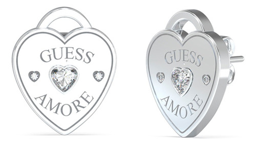Aretes Guess Amore Plateado Acero Inoxidable Corazon Mujer