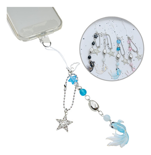 (bk) Pingente De Telefone Fish Star Beaded Phone Charm Feito