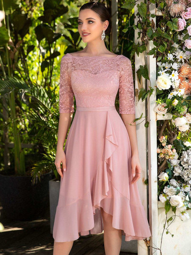 Vestido De Cuello Barco Con Encaje En Contraste Cruza
