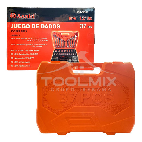 Juego De Dados Con Llaves Y Chicharra 1/2'' 37pcs Maleta