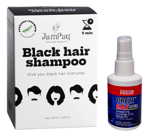 Shampoo Capilar Cubre Canas Negro Jampaq + Creze Max Extra