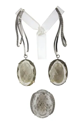Anel E Brinco Topázio Fume Diamante Naturais Ouro Branco 18k — foto 1