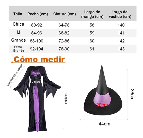 Disfraz Halloween Mujer Gothic,con Sombrero Y Cuello De Mago
