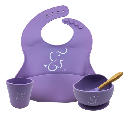 Set Papu Baby De 1 Babero, 1 Vaso Y 1 Plato Hondo/bowl Con Color Lila