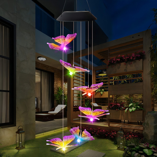 Luces Solares Con Diseño De Colibrí Y Campanilla De Viento