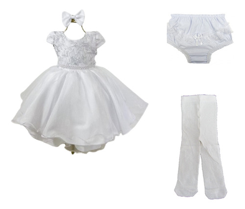 Kit Roupa De Batizado Menina Vestido Batizado Bebe Acessorio