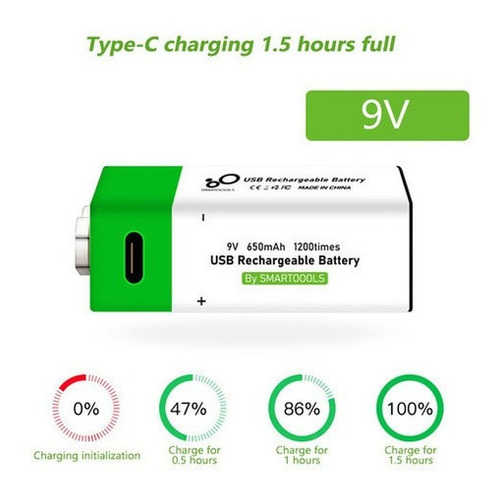 Imagem 4 de 7 de Tipo-c Porta Recarregável 9v Bateria De Lítio 650mah Alta