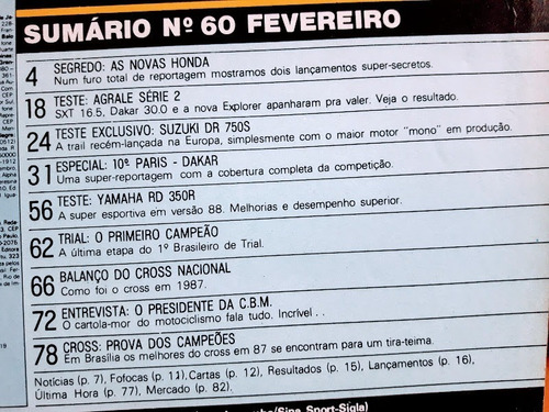 Revista Moto Show Poster 10° Paris Dakar N°60 1988 C/ Nueva (Usado)