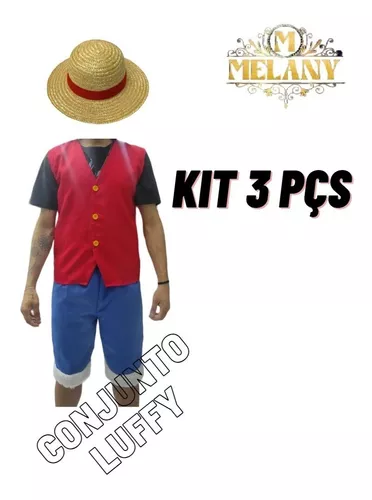 Fantasia Kit Conjunto Luffy One Piece Menino Com Chapeu De Palha