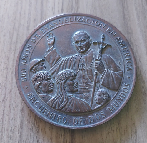 Medalla Encuentro De Dos Mundos, Religiosa, Cobre, 70mm