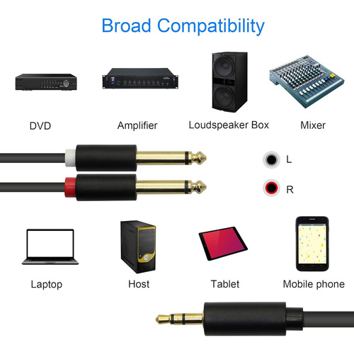 Cable De Audio De Plug Trs 3.5mm A Dual Plug 6.5mm 2m
