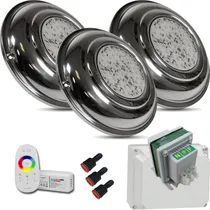 Comprar Luces De Pileta Kit 3 Luces Led 20w Rgb 23cm De Acero Inoxidable Con Transformador Caja Controlador Rgb Y Pasamuros Listo Para Instalar En Pileta De Material Hormigon