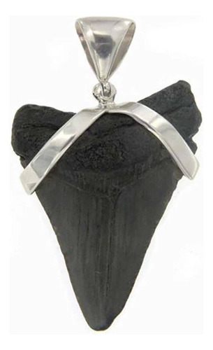 Dije De Diente De Tiburón Fósil Mako En Plata 925 Color Gris Oscuro
