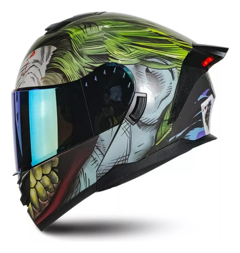 Casco Abatible Kov Original Con Led The Joker Dc Zero Verde