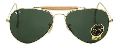 Anteojos de sol Ray-Ban Aviator Outdoorsman Standard con marco de metal color polished gold, lente green de cristal clásica, varilla polished gold de metal - RB3030