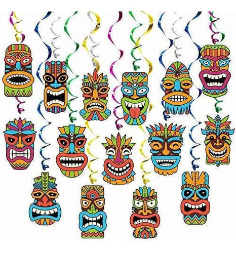 Summer Tiki Party Hanging Swirl Decor 30 Pack Aloha Hawaii P