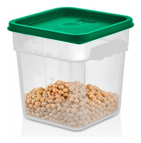 Recipiente Cuadrado Polipropileno 3.8 Lts Con Tapa Verde