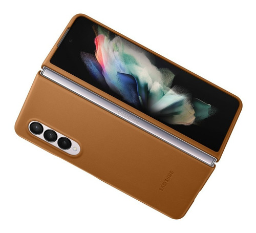 Funda Original De Cuero @ Samsung Galaxy Z Fold 3 Marron