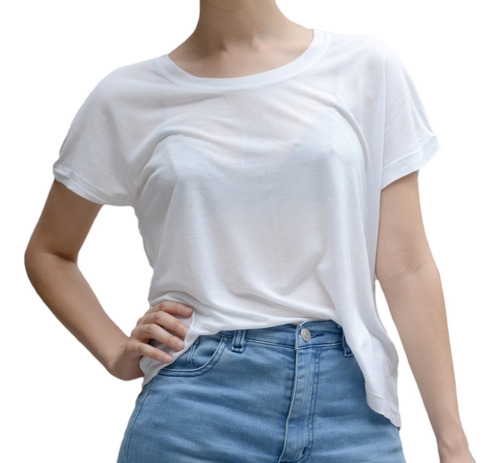 Blusa Remera Blanca Algodón Mujer Usada 01_145