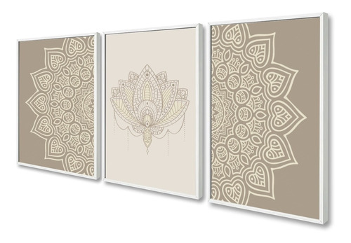 Kit 3 Quadros Decorativos Mandala Para Quarto Sala Moldura