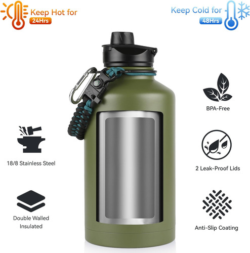 Botella De Agua Aislada De 64 Oz Con Tapas De Paja Y Boquill