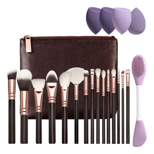 Set21 Brochas Maquillaje Profesional Con Esponja 2en1 Brocha