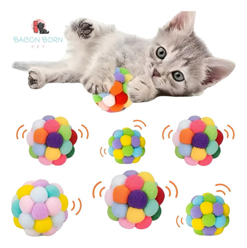 Pote C/ 12 Bolinhas Pompom Coloridas Pelucia Gato Interativo Cor Pote Arco-íris
